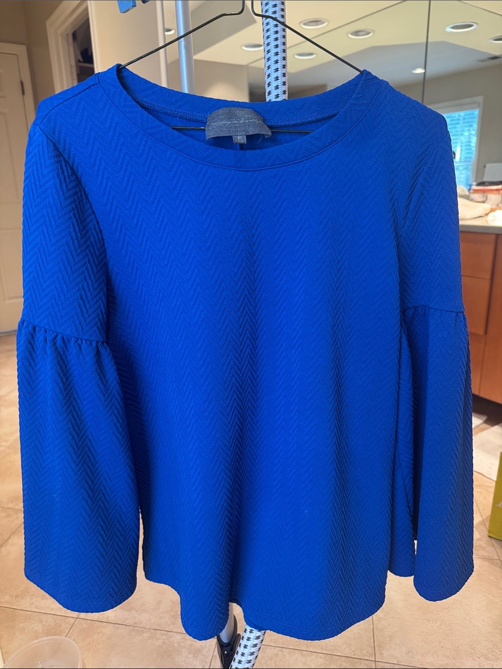 Sunday in Brooklyn Royal Blue Textured Bell-Sleeve Top